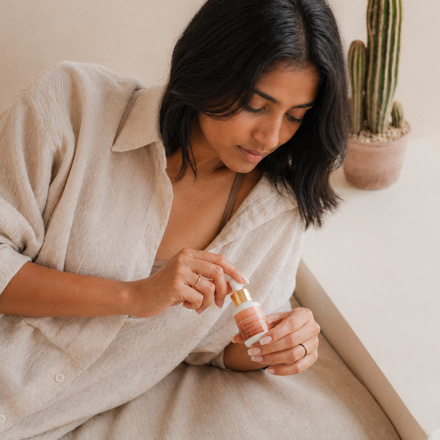 Centella Face Serum with South Asian model