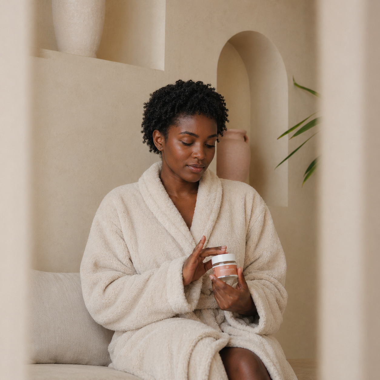 Centella Face Cream with model with short natural curls