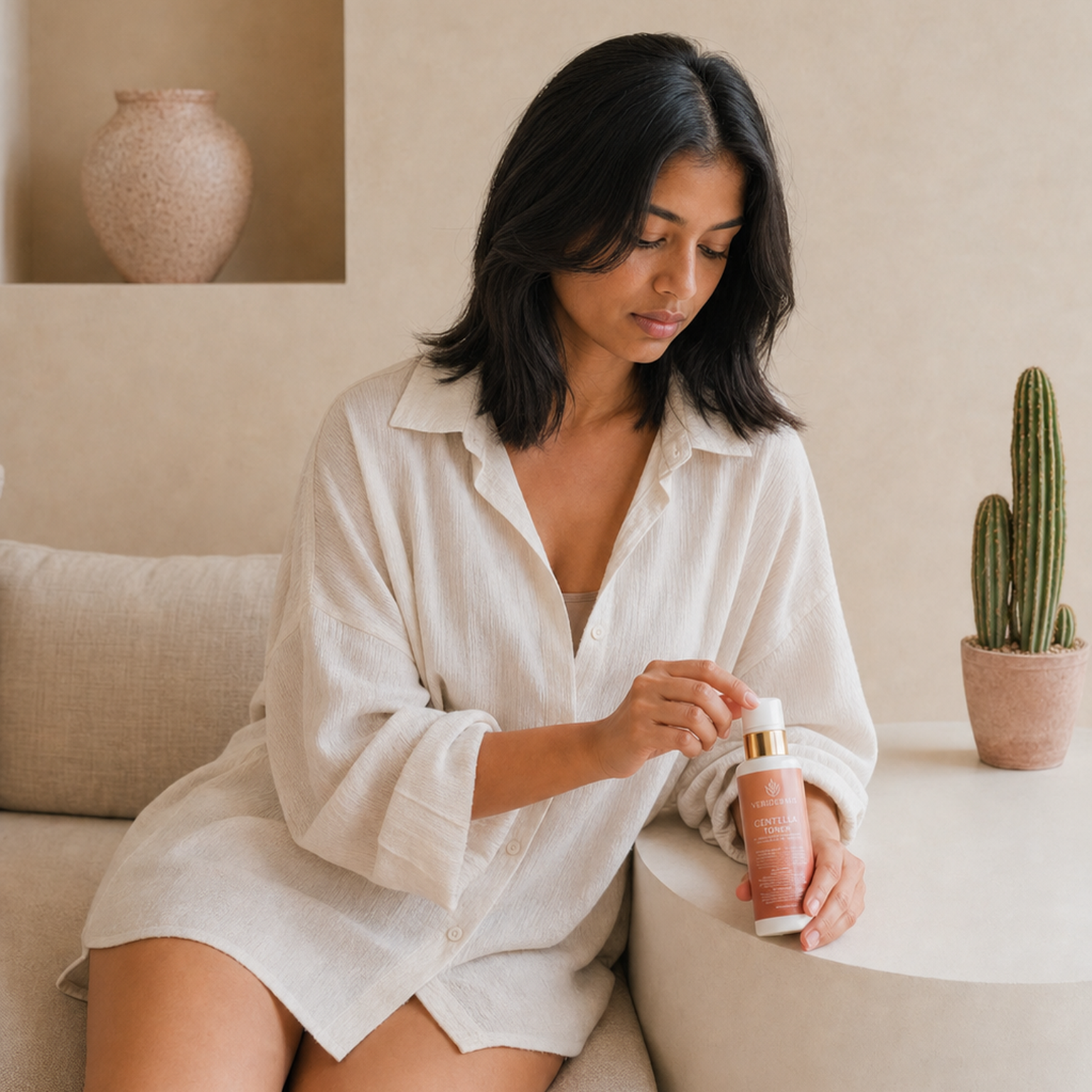 Centella Toner with South Asian model